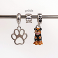 Leve 3 pague 2 - Kit de Berloques em Prata 925 com Patinha Vazada, Cachorro Rottweiler e Ganhe Mini Separador Corações