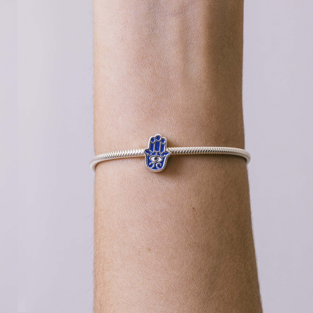 Berloque Hamsa Azul Prata 925