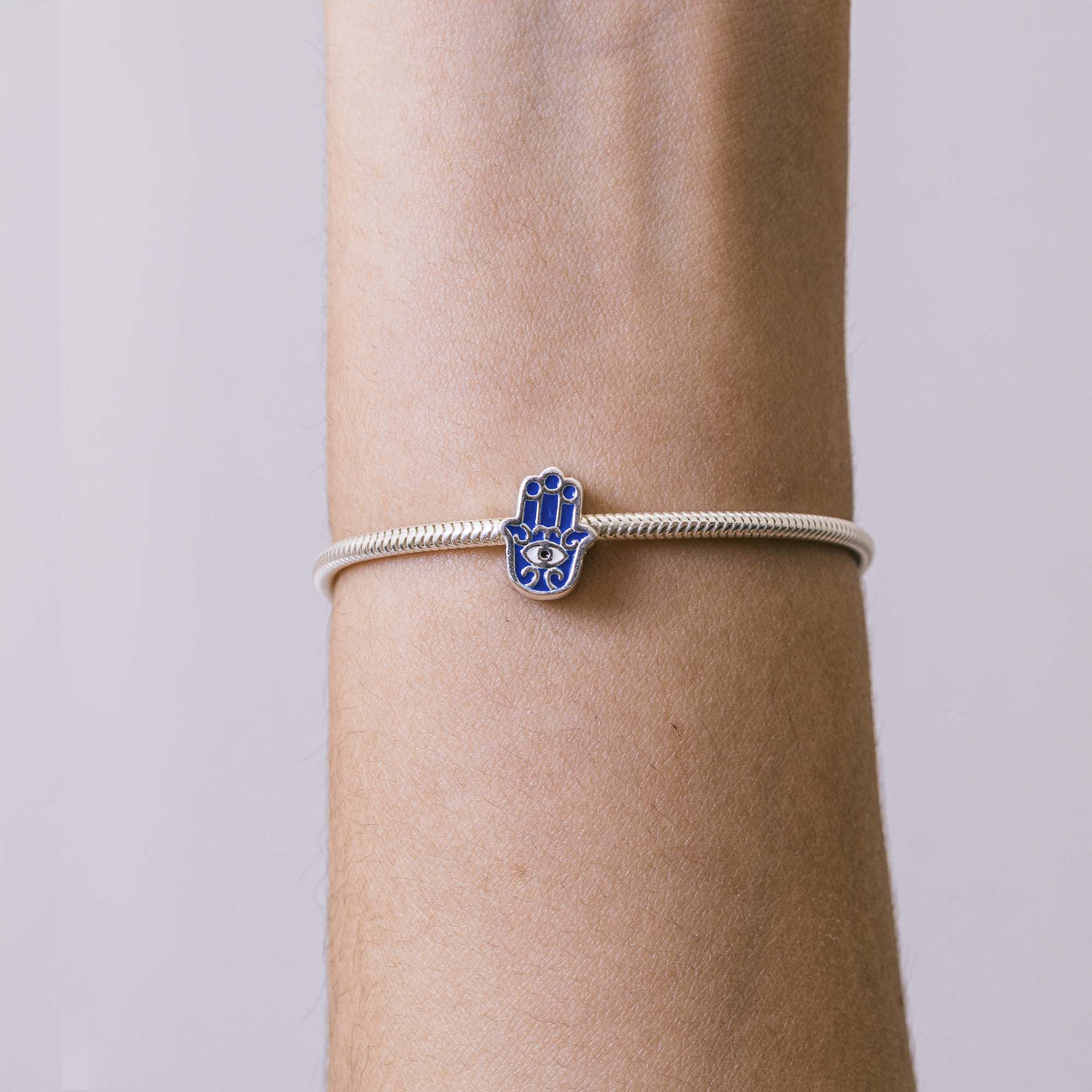 Berloque Hamsa Azul Prata 925