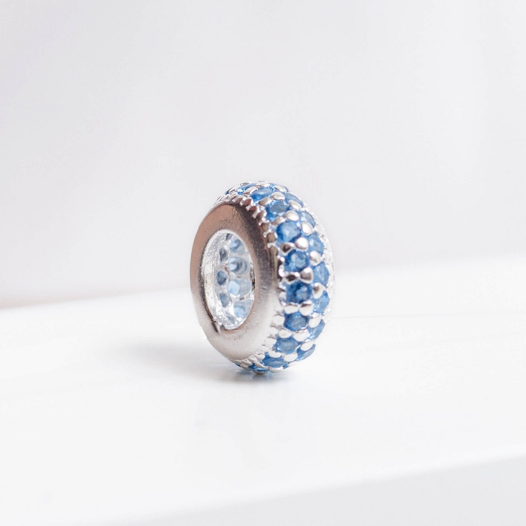 Berloque Separador Zircônia Azul Celeste Prata 925