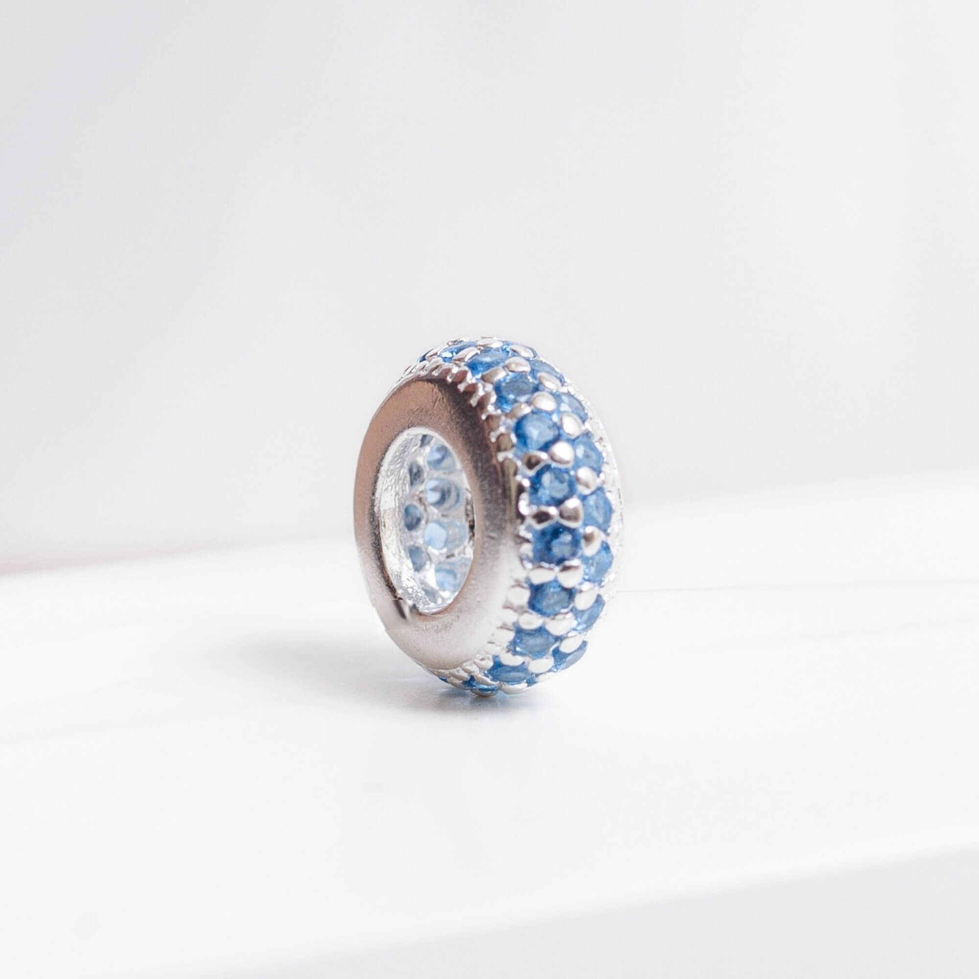Berloque Separador Zircônia Azul Celeste Prata 925