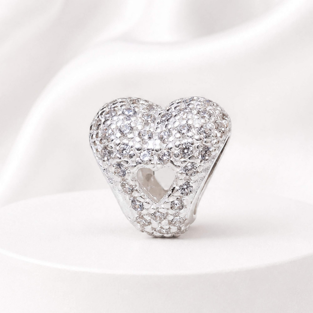 Berloque Separador Coração com Zircônia Cristal Prata 925