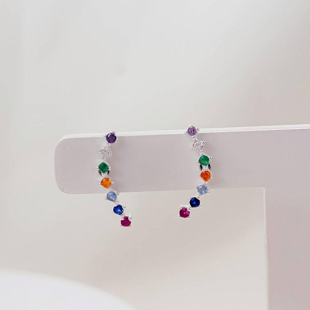 Brinco Ear Cuff Zircônias Coloridas Prata 925