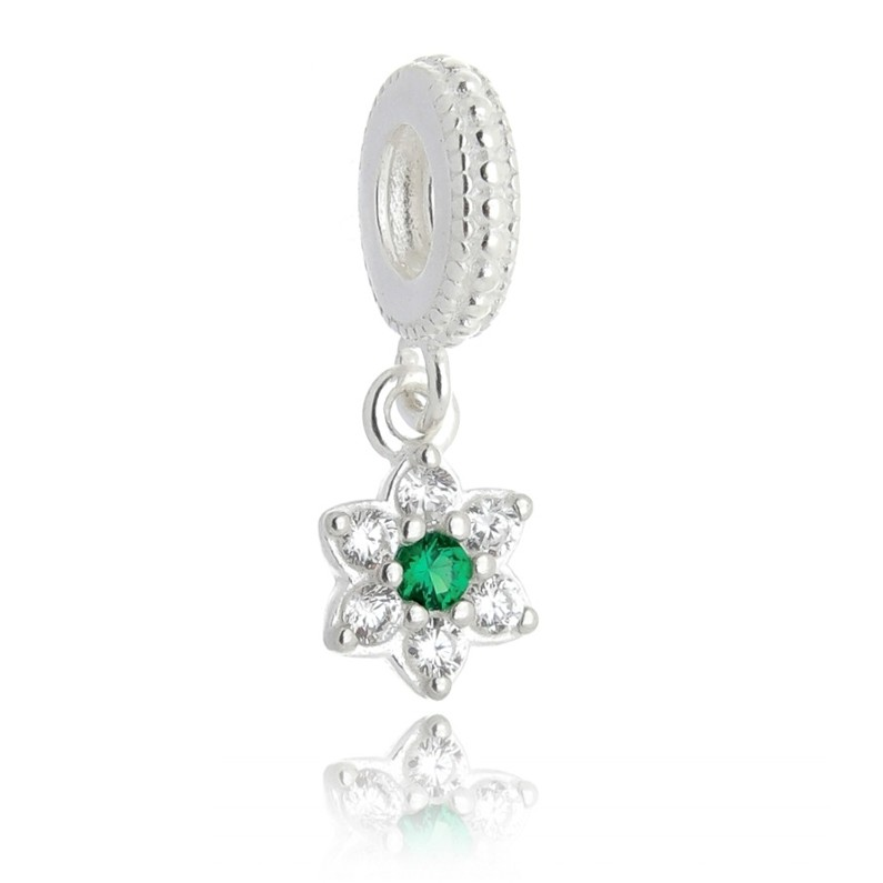 Berloque Flor Zircônia Verde Prata 925
