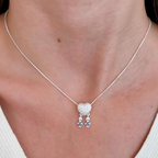 Colar Coração Cravejado com Meninos Zircônias Azul Prata 925
