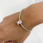 Berloque Mini Separador Flor Com Zircônia Rosa Prata 925