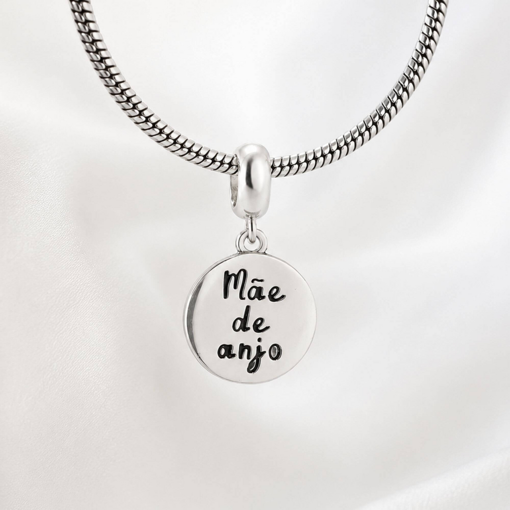Berloque Medalha Mãe de Anjo Prata 925