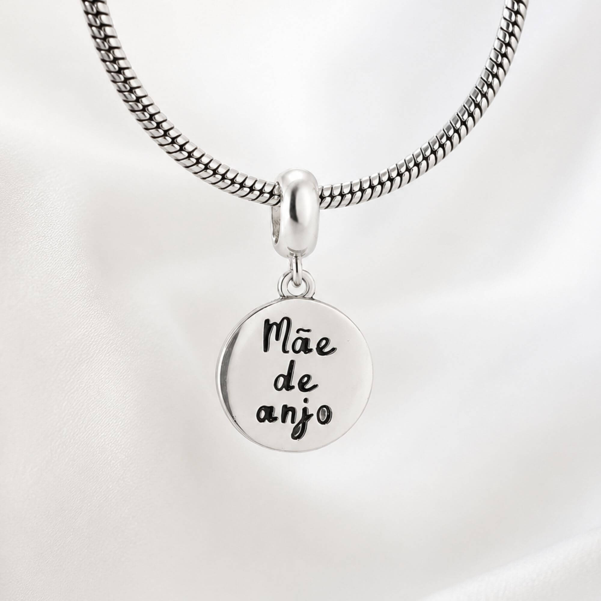 Berloque Medalha Mãe de Anjo Prata 925