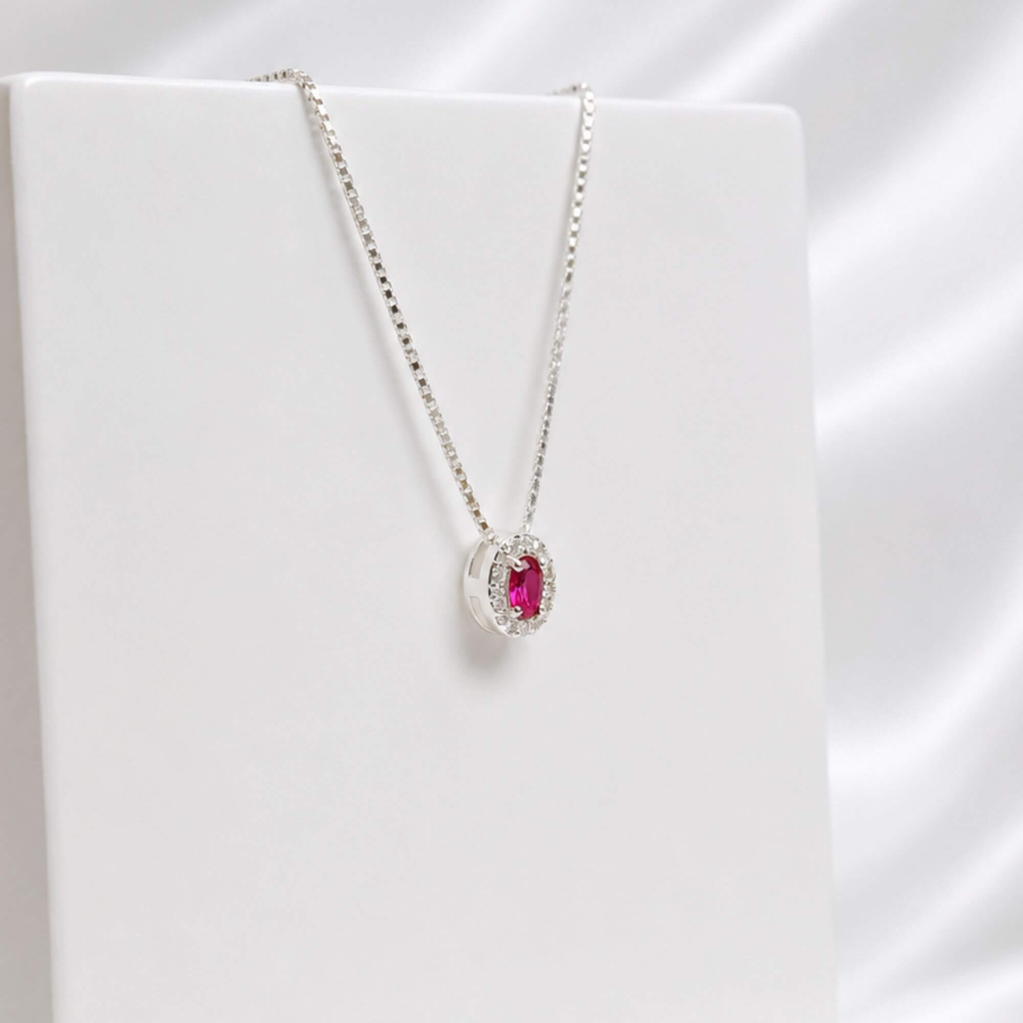 Colar Rosa Pink Com Zircônias Cristais 45 cm Prata 925