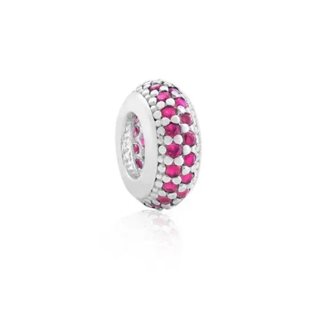 Berloque Separador Zircônia Rosa Pink Prata 925
