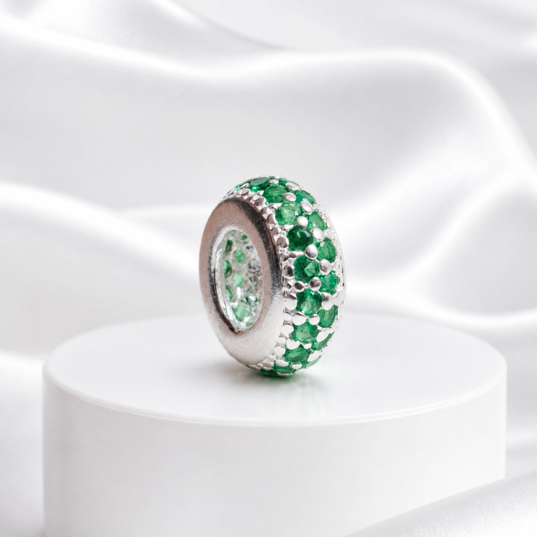 Berloque Separador Zircônia Verde Prata 925