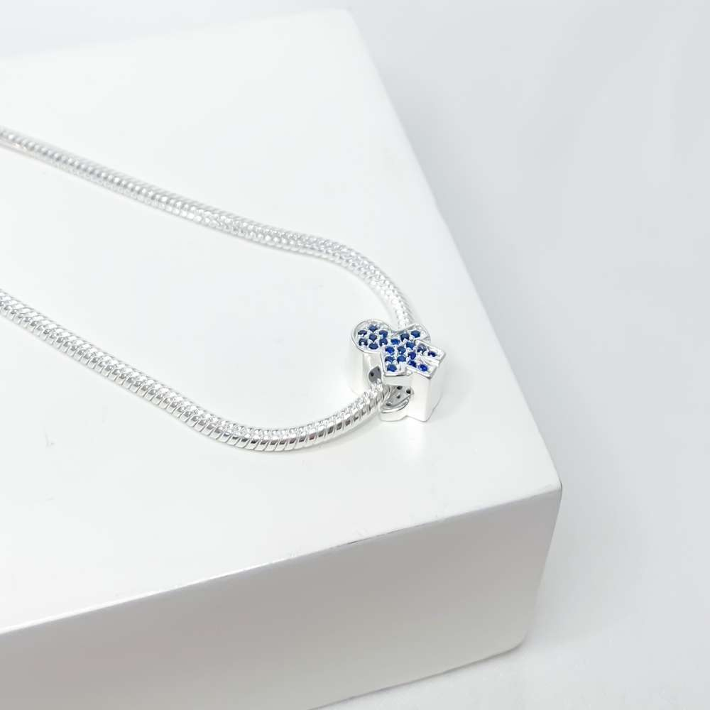 Berloque Separador Menino com Zircônia Azul Prata 925