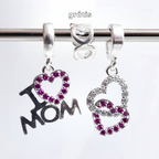 Leve 3 pague 2 - Kit de Berloques em Prata 925 com Corações Elo, Coração Pink I Love Mom e Ganhe Mini Separador Corações