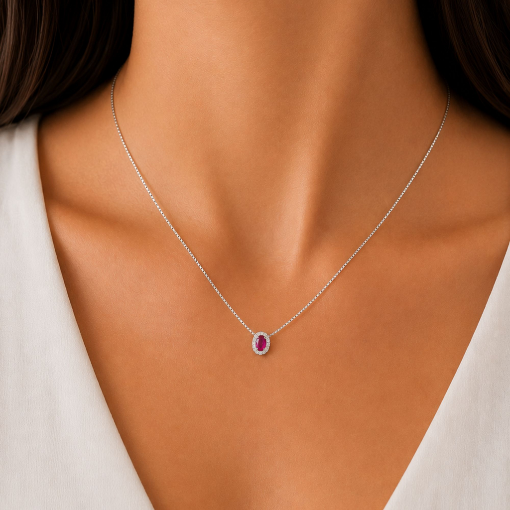 Colar Rosa Pink Com Zircônias Cristais 45 cm Prata 925