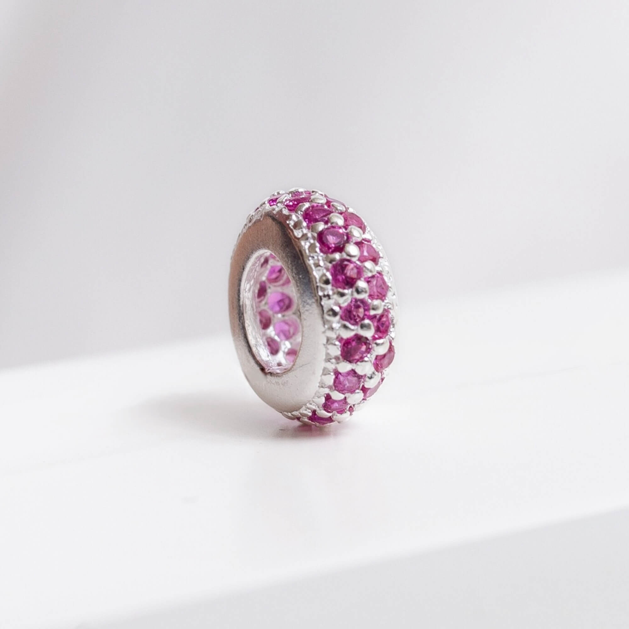 Berloque Separador Zircônia Rosa Pink Prata 925
