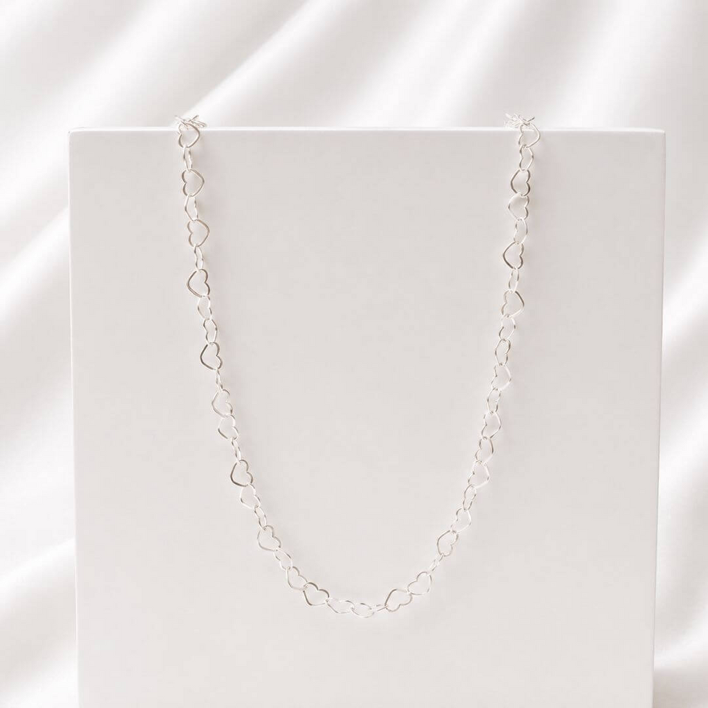 Corrente Elo de Corações 50cm Prata 925