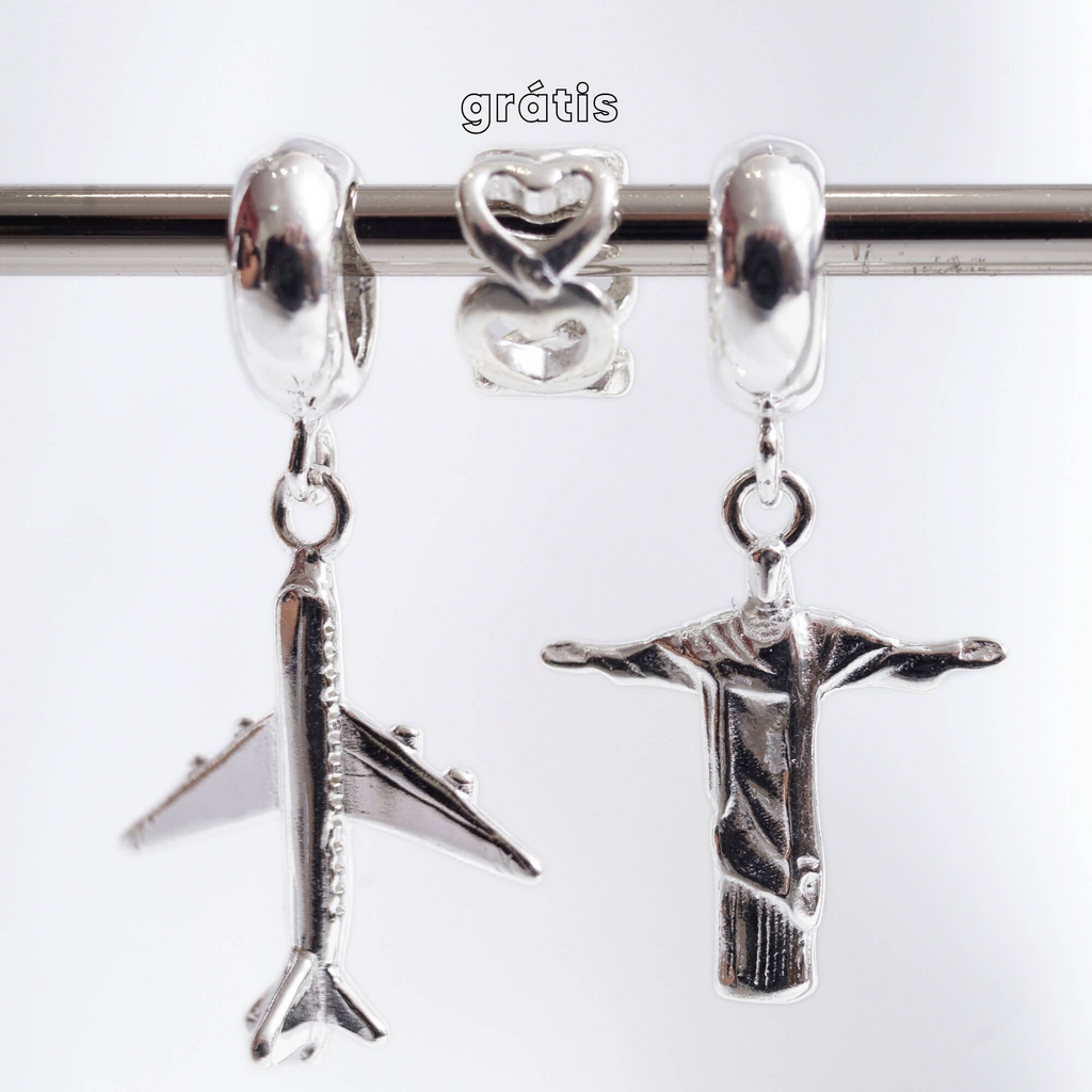 Leve 3 pague 2 - Kit de Berloques em Prata 925 com Avião Pingente, Cristo Redentor e Ganhe Mini Separador Corações