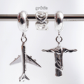 Leve 3 pague 2 - Kit de Berloques em Prata 925 com Avião Pingente, Cristo Redentor e Ganhe Mini Separador Corações