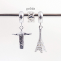 Leve 3 pague 2 - Kit de Berloques em Prata 925 com Torre Eiffel, Cristo Redentor e Ganhe Mini Separador Corações