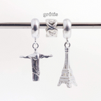 Leve 3 pague 2 - Kit de Berloques em Prata 925 com Torre Eiffel, Cristo Redentor e Ganhe Mini Separador Corações
