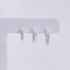 Trio de Brincos Argolas Click Aro Quadrado Cravejado com Zircônias Prata 925