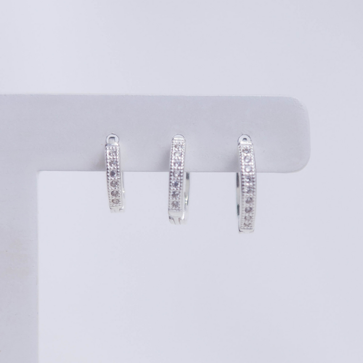 Trio de Brincos Argolas Click Aro Quadrado Cravejado com Zircônias Prata 925