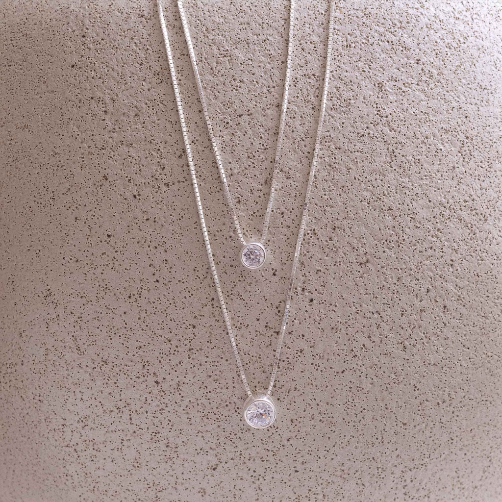 Colar Ponto de Luz Zircônia Cristal 6mm 40 cm Prata 925