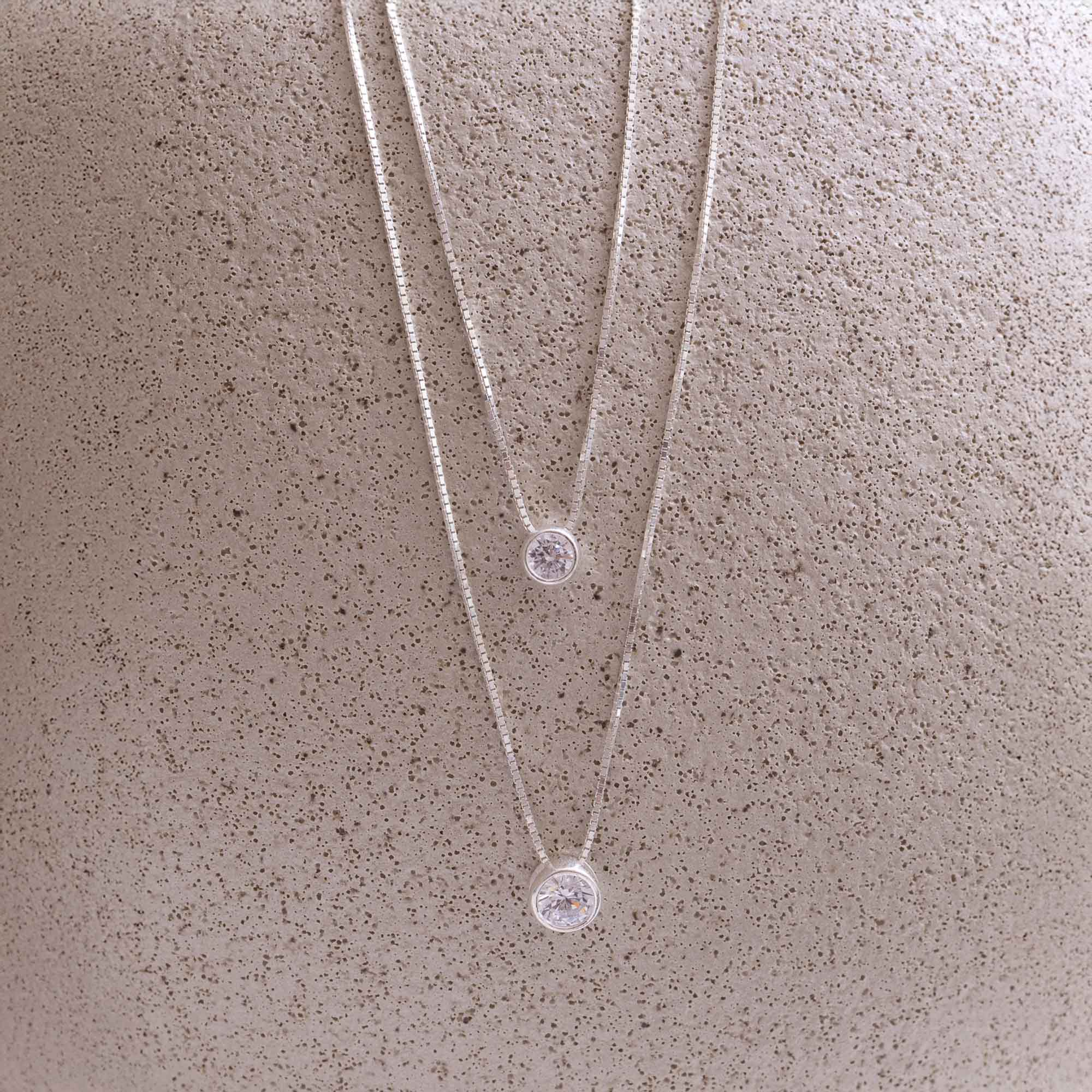 Colar Ponto de Luz Zircônia Cristal 6mm 40 cm Prata 925