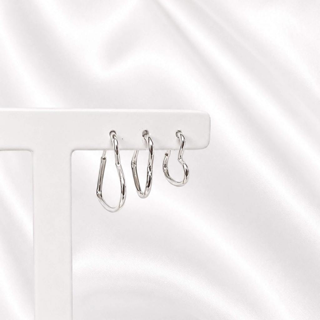 Trio de Brincos Argolas Corações Lisas Prata 925