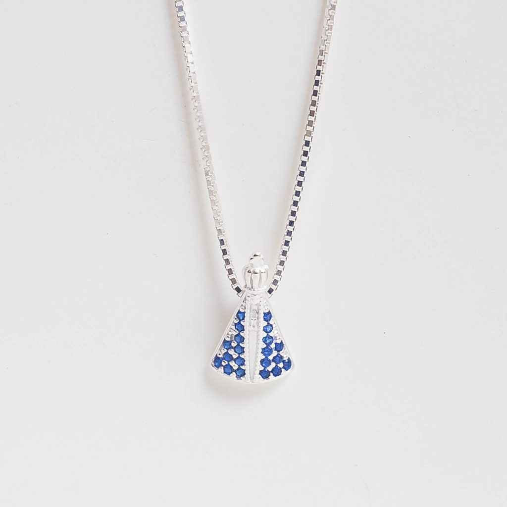 Colar Mini Nossa Senhora Aparecida Cravejado com Zircônias Prata 925