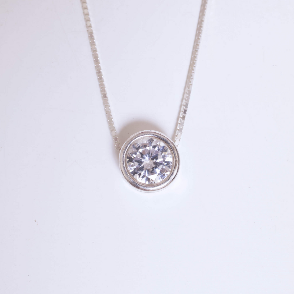 Colar de Prata 925 Ponto de Luz Zircônia Cristal 9mm 45 cm