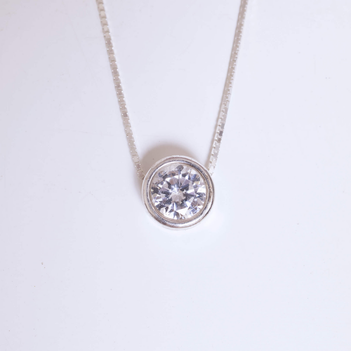 Colar de Prata 925 Ponto de Luz Zircônia Cristal 9mm 45 cm