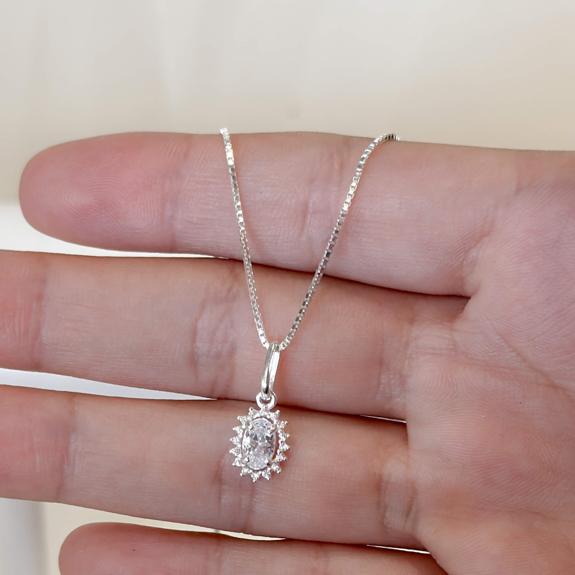 Colar Ponto de Luz Com Cravejado Cristal Prata 925