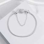 Kit Pulseira Coração Cravejado + Corrente de Segurança Prata 925