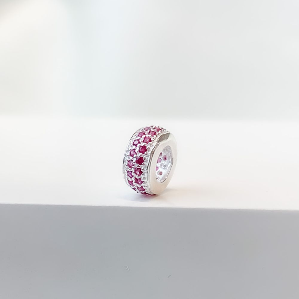 Berloque Separador Zircônia Rosa Pink Prata 925