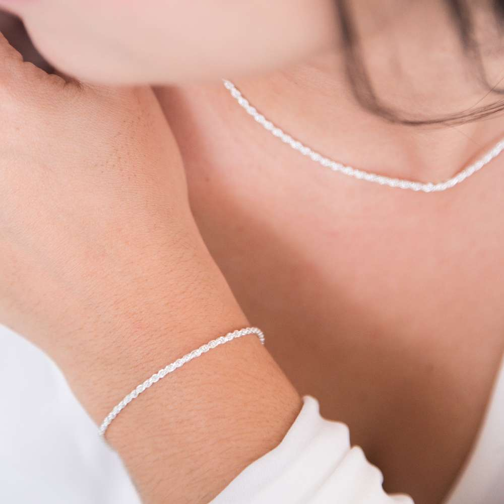 Pulseira Cordão Baiano Médio 18cm Prata 925