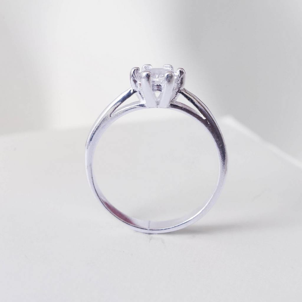 Anel de Prata 925 Solitário Cristal Liso