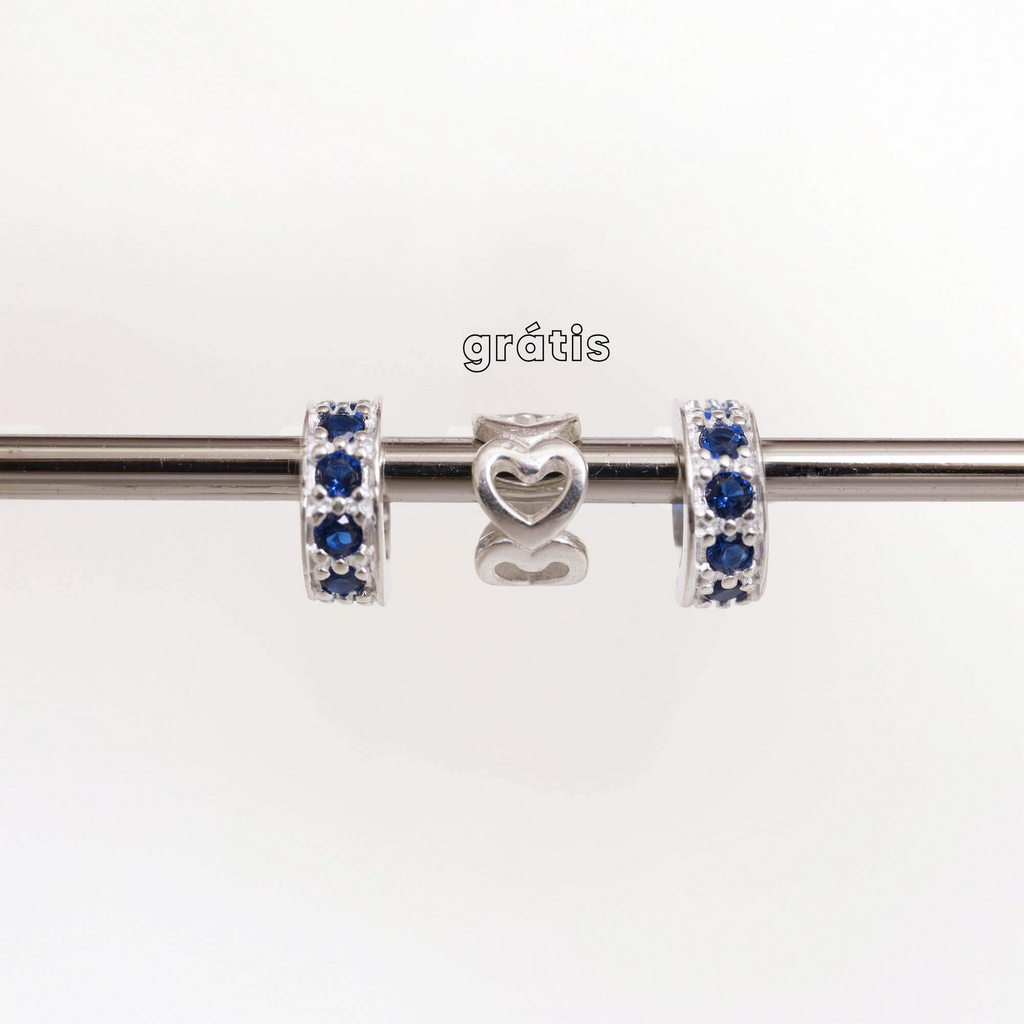 Leve 3 pague 2 - Kit de Berloques em Prata 925 2 unidades Mini Separador Zircônia Azul e Ganhe Mini Separador Corações
