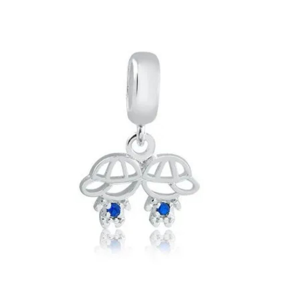 Berloque Filhos Zircônia Azul Prata 925