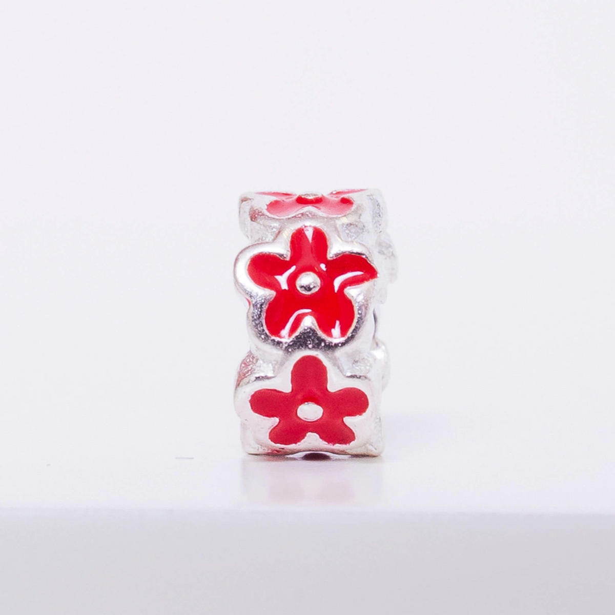 Berloque Mini Separador Flor Vermelha Prata 925