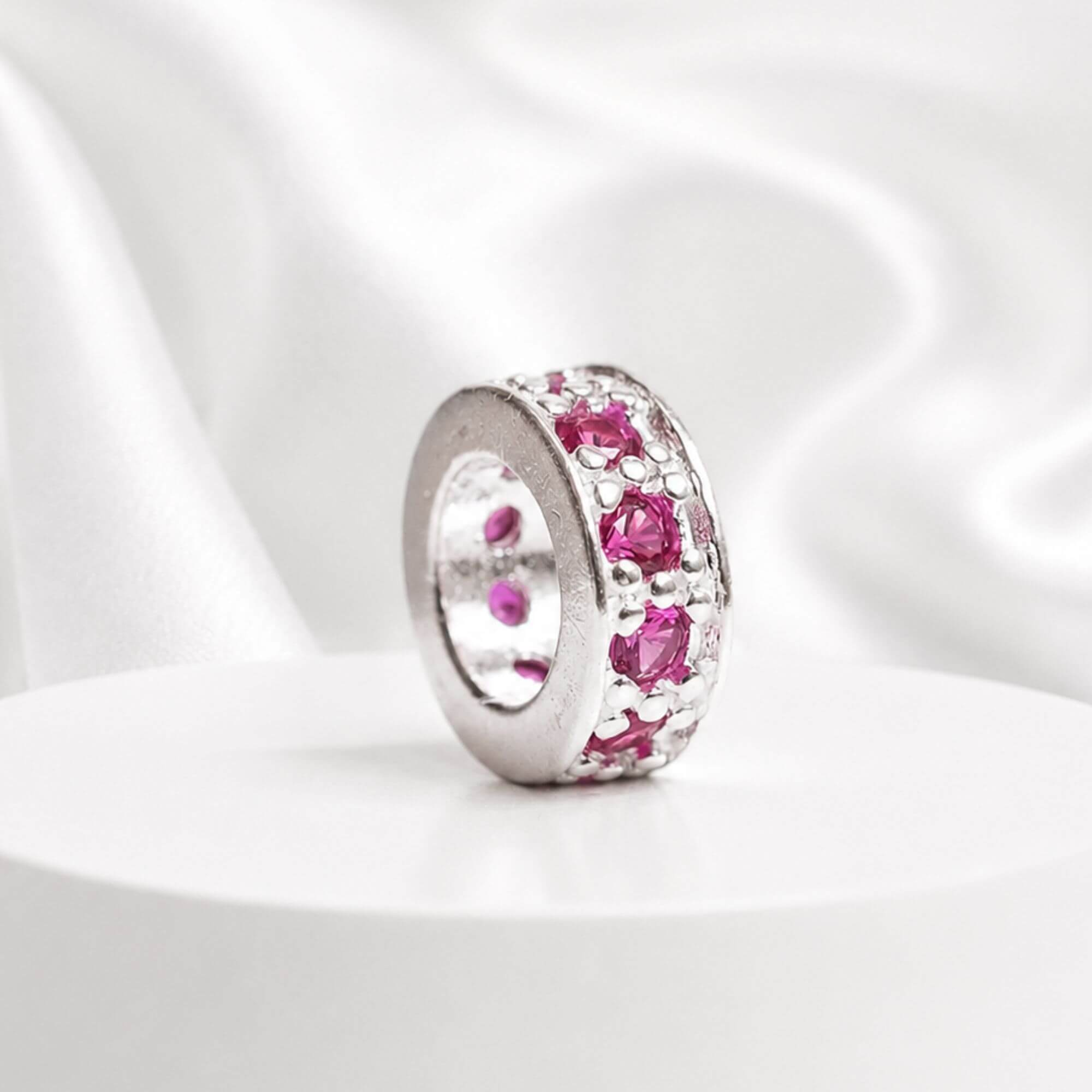 Berloque Mini Separador Zircônia Rosa Pink Prata 925