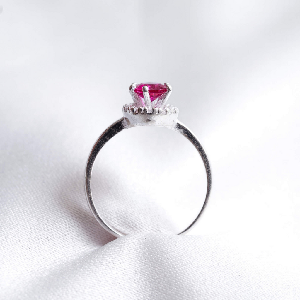 Anel Solitário Cravejado Rosa Pink Prata 925