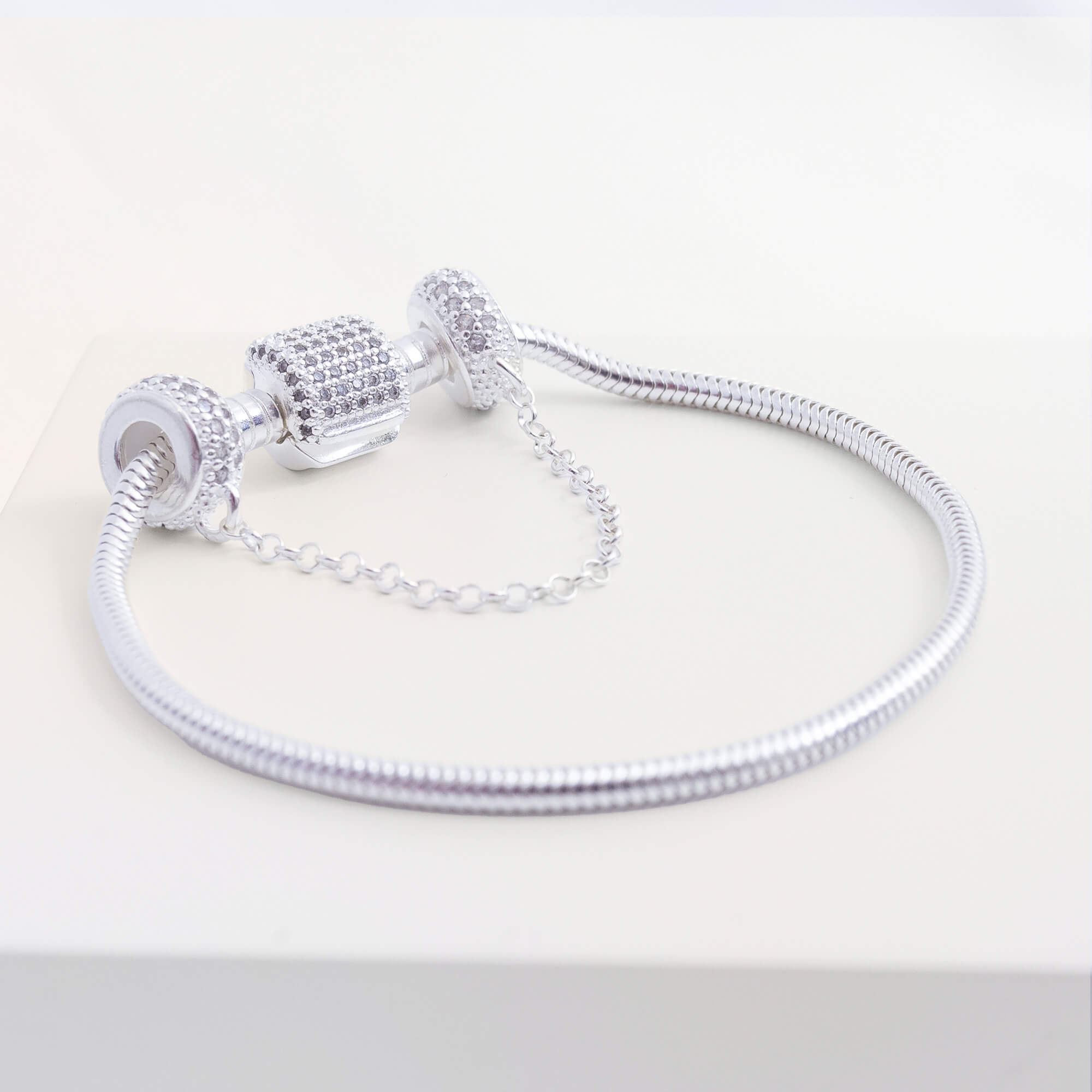 Kit Pulseira Tradicional Cravejada + Corrente de Segurança Cravejada Zircônia Cristal Prata 925