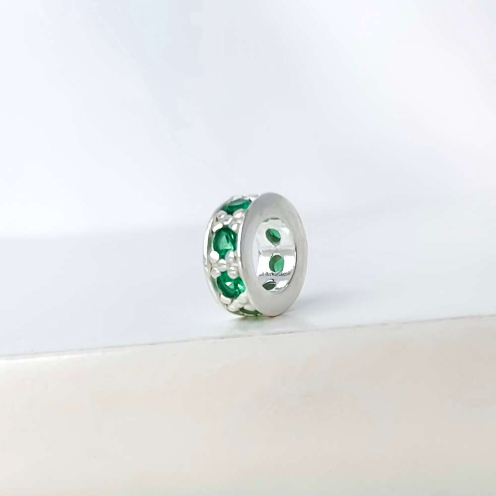 Berloque Mini Separador Zircônia Verde Prata 925