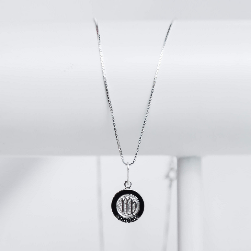 Colar Medalha Signo Virgem 45 cm Prata 925