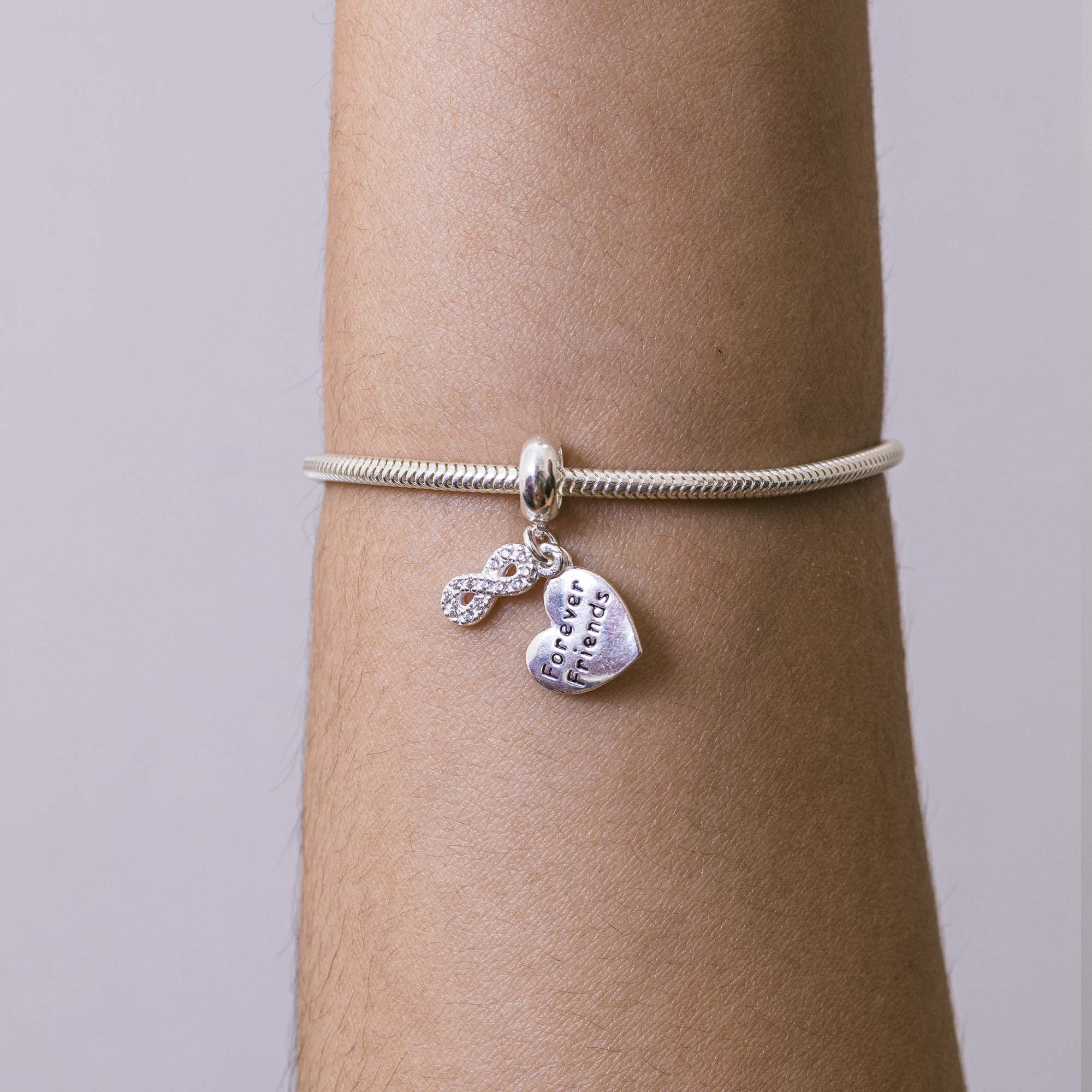 Berloque Coração Friends Forever com Pingente do Infinito Prata 925