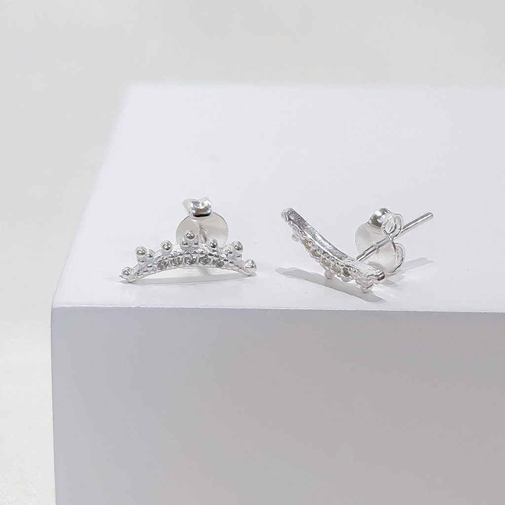 Brinco Ear Cuff Coroa Zircônias Cristais Prata 925