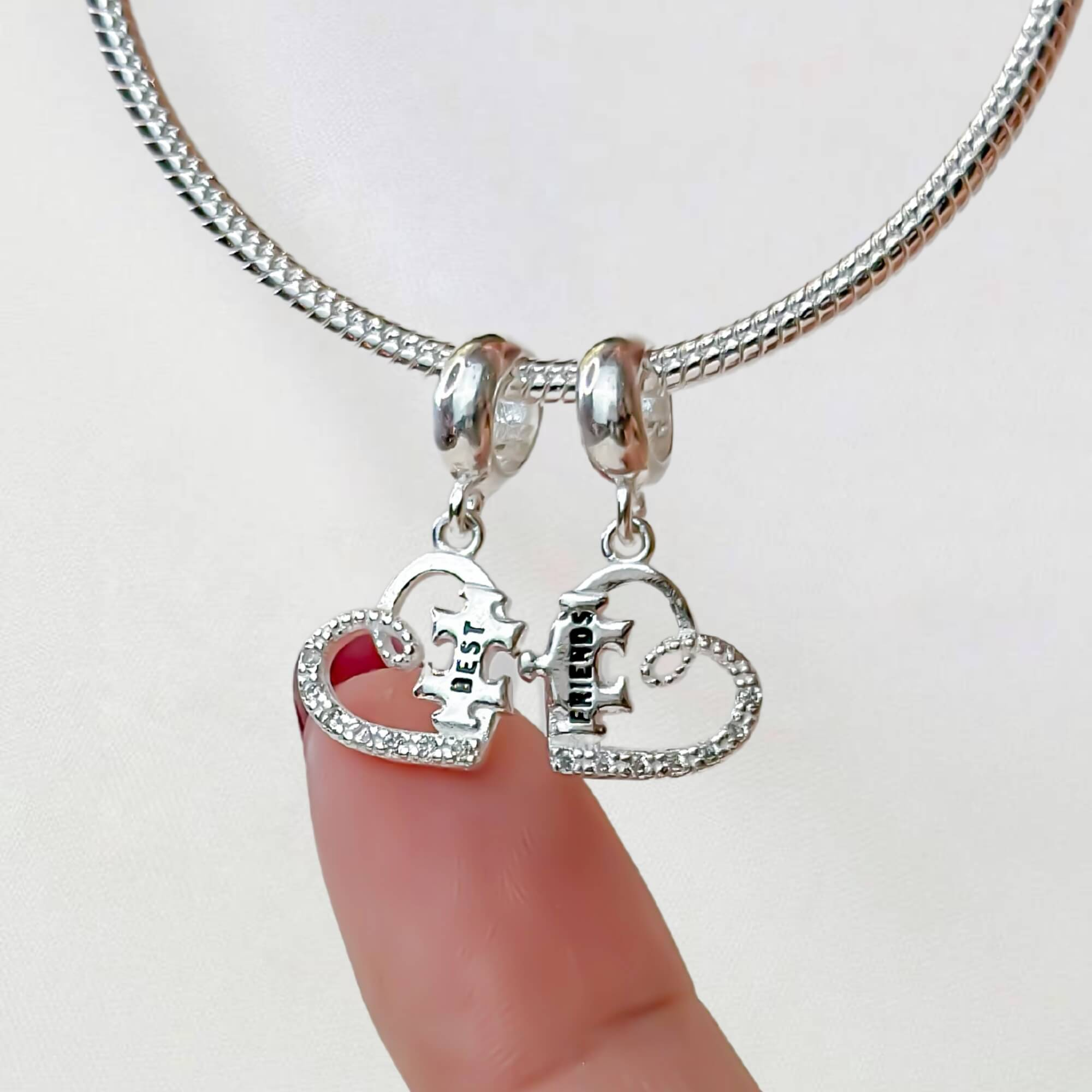 Berloque Dois Corações Quebra-Cabeça Best Friends Prata 925