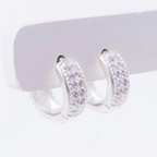 Brinco Argola Click P Cravejado com Zircônias Cristal Prata 925