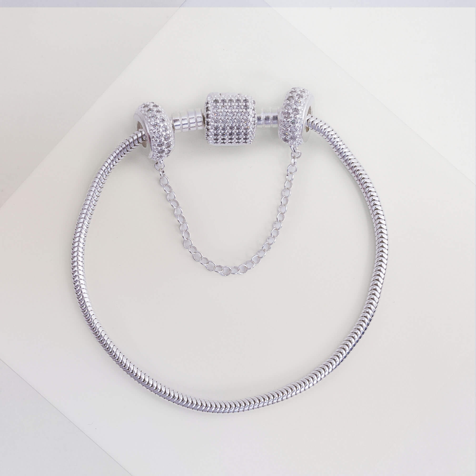 Kit Pulseira Tradicional Cravejada + Corrente de Segurança Cravejada Zircônia Cristal Prata 925